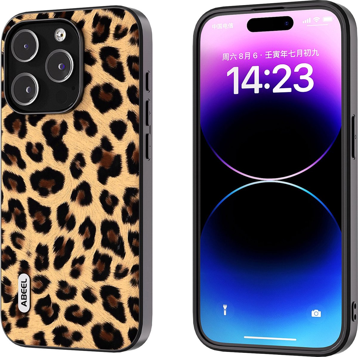 ABEEL TPU hoesje voor de iPhone 14 Pro met een Luipaard print op achterzijde met zwarte randen