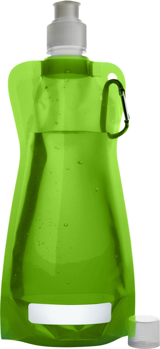 Waterfles/drinkfles/sportbidon opvouwbaar - lichtgroen - kunststof - 420 ml - schroefdop - karabijnhaak