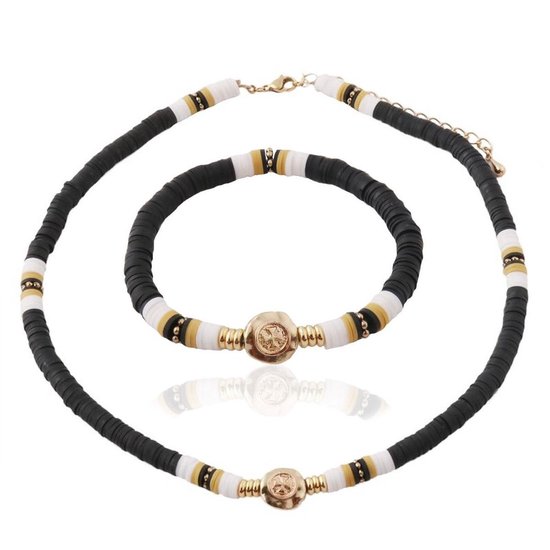 Sorprese Black & Yellow - collier femme - bracelet inclus - collier de perles femme - 40 cm - cadeau - Modèle Z