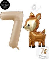 Snoes - Bambi Basis ballon set XXL Cijferballon Zand Beige 7 - Lief Hert + Cijfer Ballon 7 Jaar - Helium Geschikt