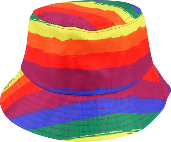Vissershoedje/zonnehoed - regenboog - katoen - zonnebescherming voor volwassenen - PRIDE verkleed accessoires