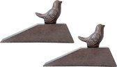 Esschert Butée de porte/coin oiseau - 2x - fonte - marron foncé - 15 x 6,5 x 9 cm