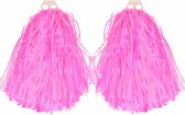 Cheerballs/pompoms - 2x - roze - met franjes en ring handgreep - 28 cm