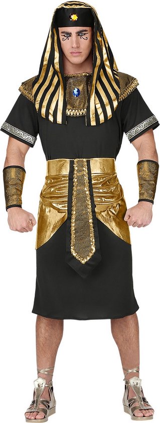 Widmann - Egypte Kostuum - Man Van Het Grote Huis Farao Egypte Kostuum - Zwart, Goud - Large - Carnavalskleding - Verkleedkleding