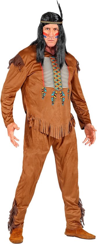 Widmann - Indiaan Kostuum - Zoevende Bijl Indiaan Wilde Westen - Man - Bruin - Small - Carnavalskleding - Verkleedkleding
