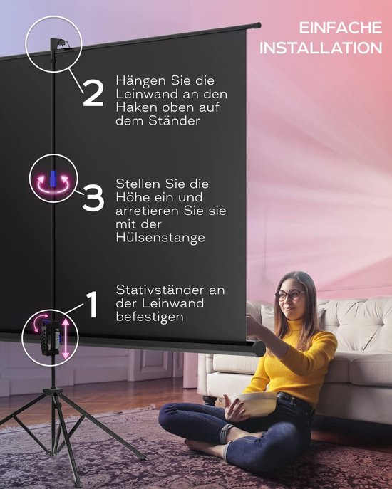 PropVue Projector Screen with Stand 100 - Indoor and Outdoor Projector Screen for Film and Office Presentations - 16:9 HD Premium Wrinkle Resistant Screen Stand with Carrying Case and Fixed Strap
