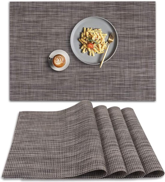 Placemat, afwasbaar, pvc, antislip, hittebestendig, voor binnen en buiten, 30 x 45 cm, marmer, zilvergrijs, set van 2