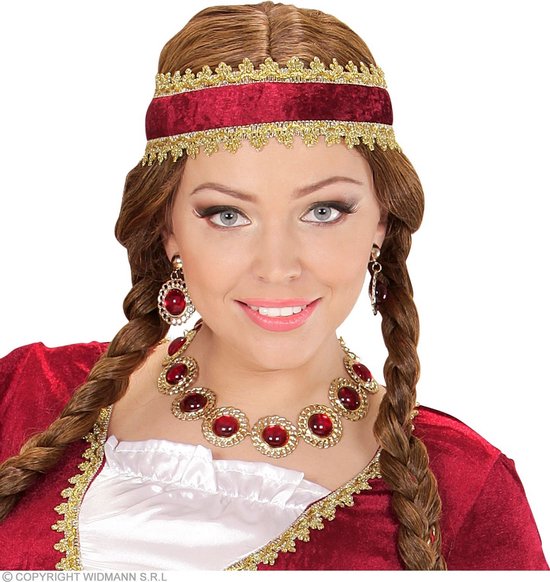 Widmann - Middeleeuwen & Renaissance Kostuum - Sieraden Set Koningin Rood En Goud - Rood, Goud - Halloween - Verkleedkleding