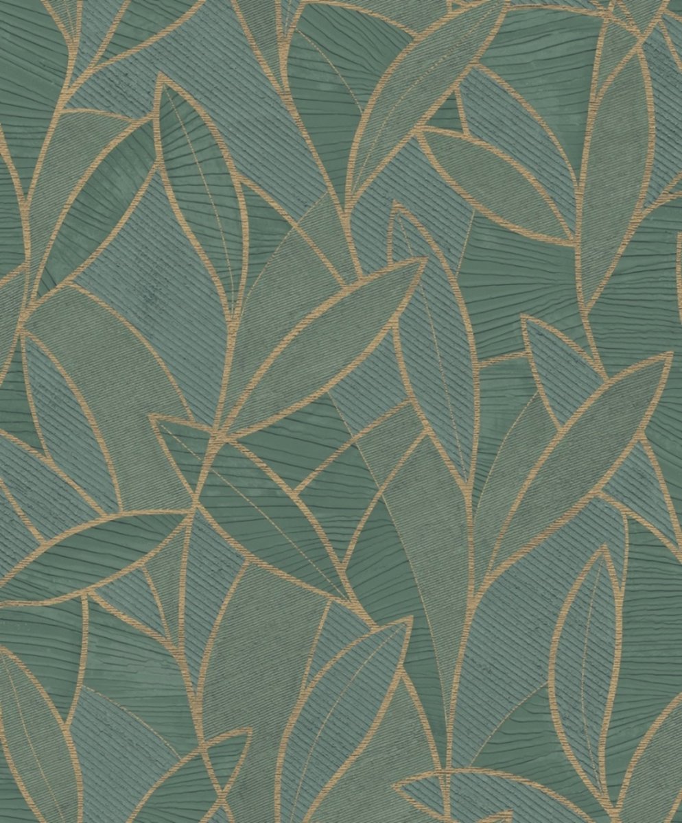 Allure - Moderne Bladeren - Behang - Vliesbehang - Wanddecoratie - Groen - 0,53 x 10,05 M.