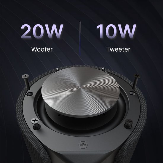 HiFuture Ripple-Luidspreker: Bluetooth 5.3, Draagbare krachtige basluidspreker, tot 12 uur speeltijd, 30 W draadloze muziekdoos, IPX7 water- en stofbestendig, 10 meter bereik, 10 W snel opladen, Kleur Zwart van HI — afbeelding 4
