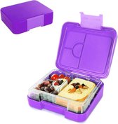 Broodtrommel voor kinderen, Bento Box lunchbox met 4 vakken, lekvrije snackbox voor jongens en meisjes, BPA-vrij, magnetron/vaatwasmachinebestendig, Bento Box voor kleuterschool, school, school, uitstapjes (mini-paars)