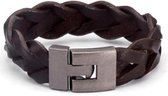 Bracelet Sorprese - Classic - bracelet homme - marron - cuir tressé grossier - 19 cm - acier inoxydable - cadeau - Modèle O