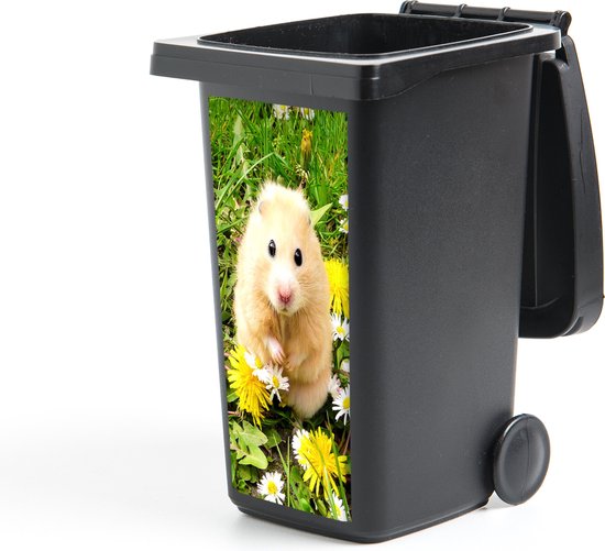 Container sticker Hamster - Bloemen - Gras - 44x98 cm - Kliko sticker