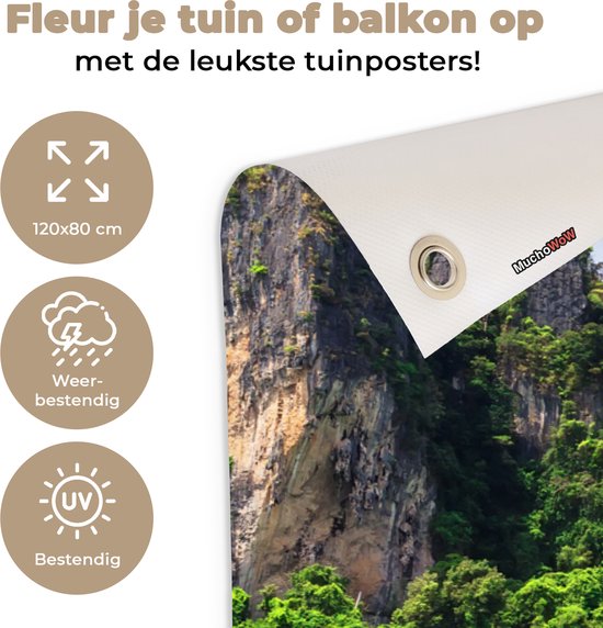 Tuinposter strand - Tuindecoratie boot - 120x80 cm - Poster voor in de tuin - Buiten decoratie - Schutting tuinschilderij Thailand - Tuindoek muurdecoratie - Wanddecoratie balkondoek