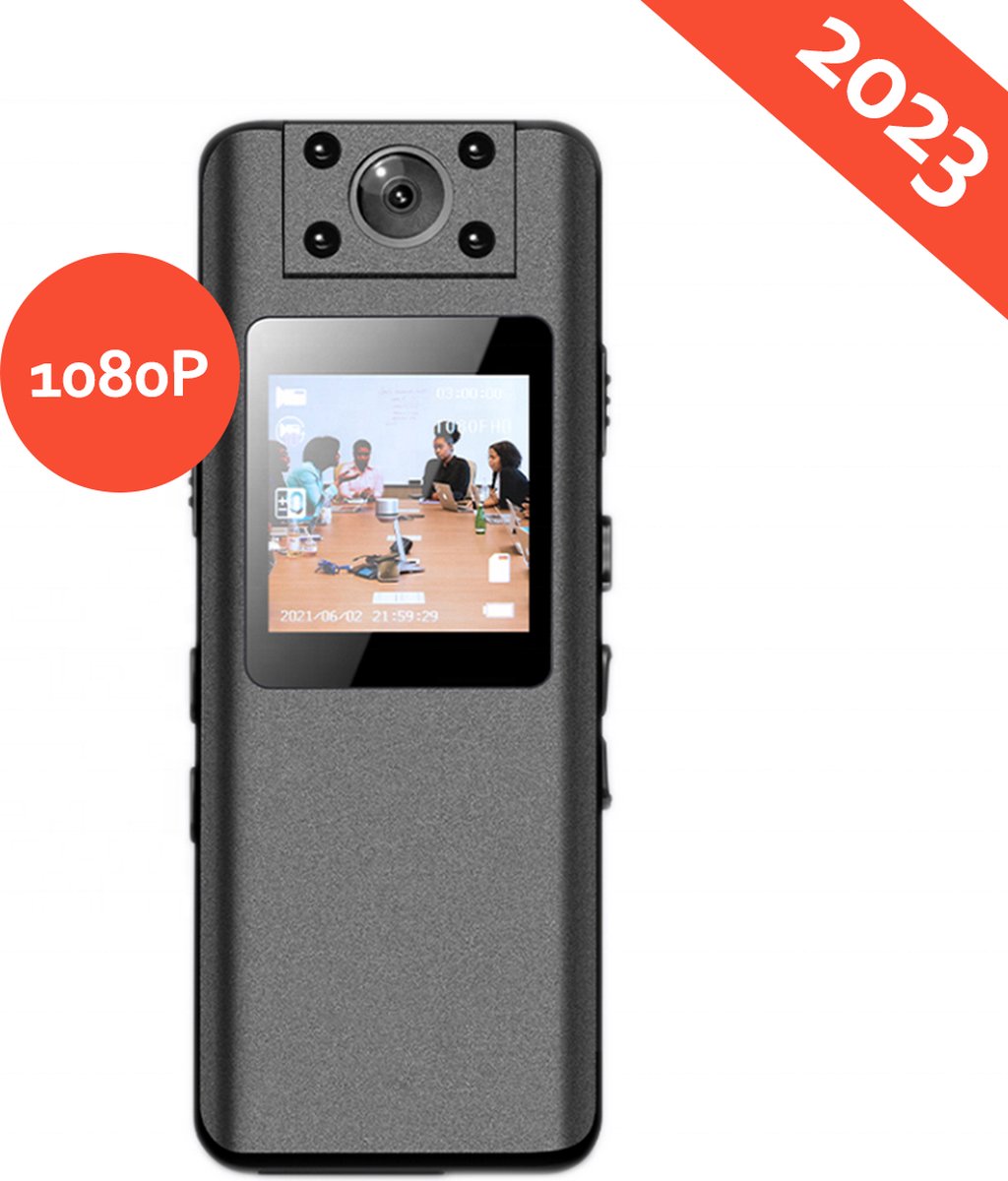 Bol.com Bodycam - 64GB - Actioncam - Bodycam Politie - Met Displayscherm - 1080P - Infrarood - Nachtzicht - FullHD - 120º Lens -... aanbieding