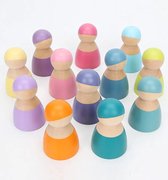 Houten poppetjes - Pastelkleuren - 12 stuks - Open einde speelgoed - Educatief montessori speelgoed - Grapat style