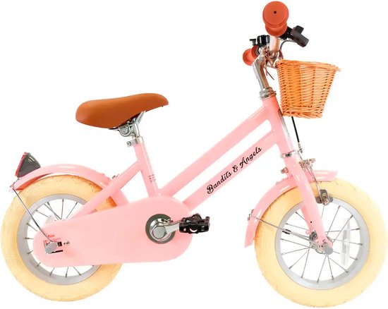 DOPBENT Kinderfiets, 12 inch, voor 2 - 4 jaar, fiets met steunwielen, handrem, zitting en armleuningen verstelbaar, fietsbel, waterfleshouder, fietsmand, meerdere kleuren (rood
