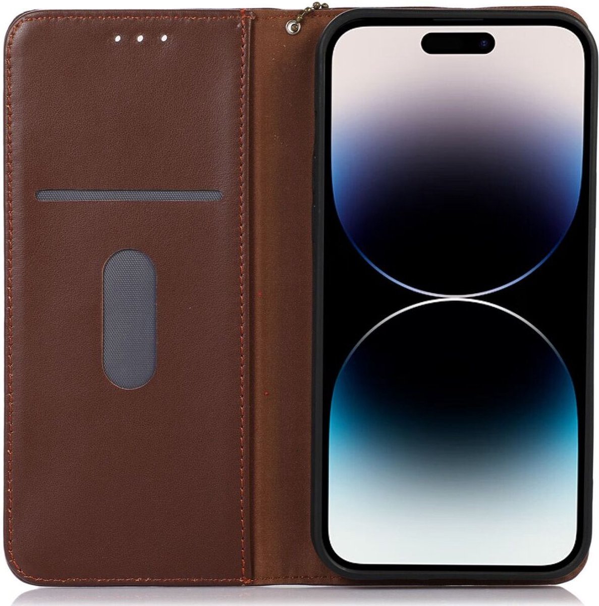 KHAZNEH iPhone 15 Pro Hoesje RFID Portemonnee Book Case Leer Bruin