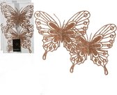 Decoris kerstboom vlinders op clip - 4x - lichtroze - 13 cm