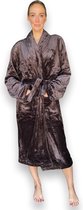 Badjas bruin - fleece badjas dames en heren - badjas voor hem & haar - sjaalkraag, opgestikte zakken & ceintuur - ultrazacht & warm - L