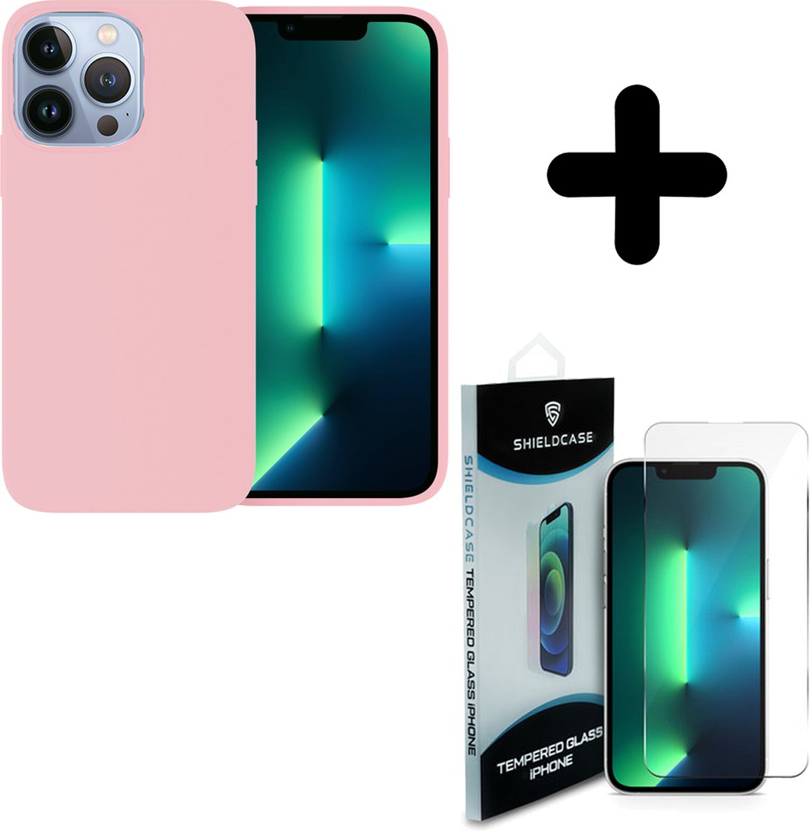 Ceezs Hoesje geschikt voor iPhone 13 Pro hoesje siliconen (roze) + ShieldCase screenprotector - beschermglas iPhone bescherming - iPhone case bescherm hoesje + Screenprotector