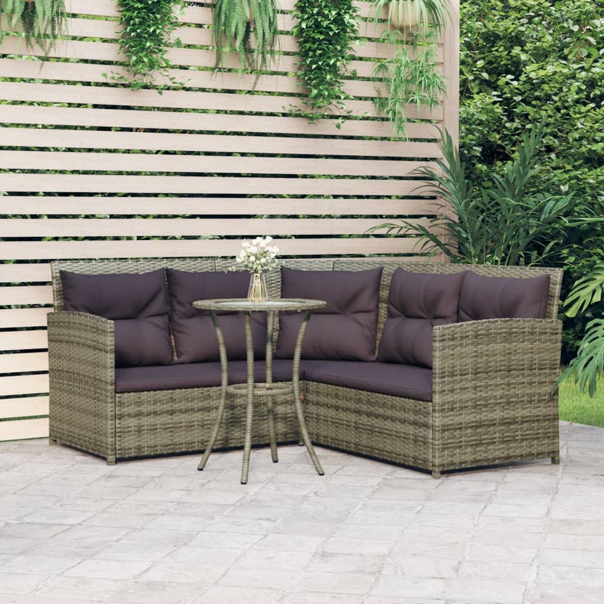 Tuin Loungeset van PE-Rattan, Weerbestendig, 147x62x72cm, The Living Store.