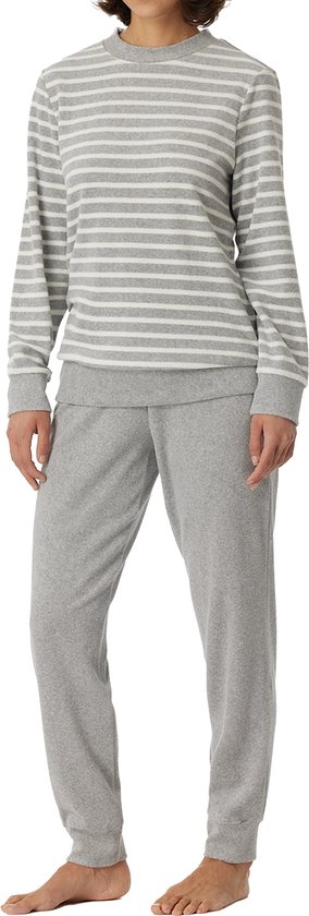 SCHIESSER Casual Essentials pyjamaset - dames pyjama lang badstof manchetten grijs-melange - Maat: 48