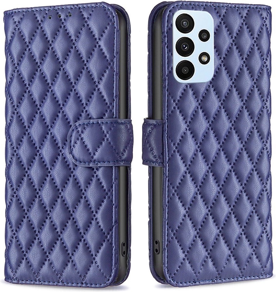 BINFEN Rhombus Book Case - Geschikt voor Samsung Galaxy A23 Hoesje - Blauw