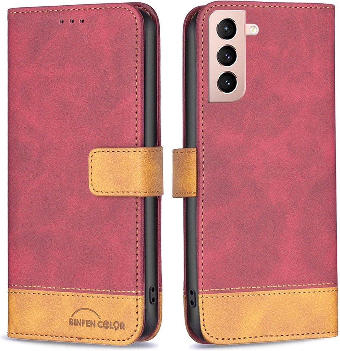 BINFEN Color Book Case - Geschikt voor Samsung Galaxy S21 Hoesje - Rood