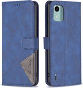 BINFEN Geometric Book Case - Geschikt voor Nokia C12 Hoesje - Blauw