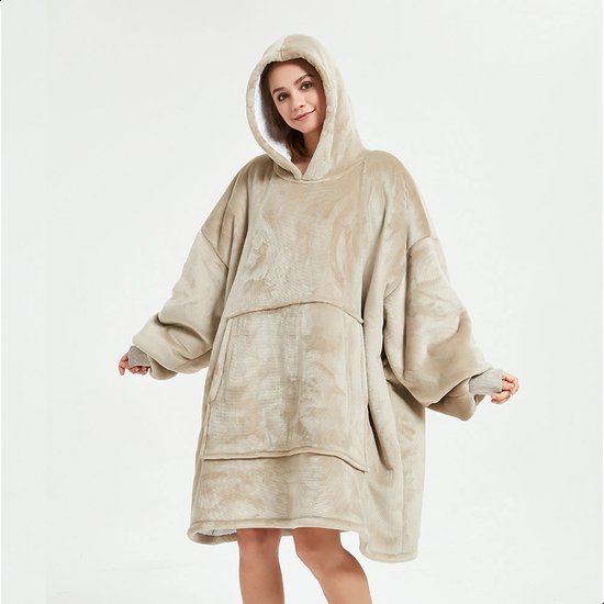 Khaki Coodie - Hoodie blanket - Hoodie deken met mouwen en print