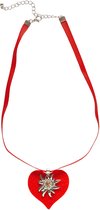 Widmann - Boeren Tirol & Oktoberfest Kostuum - Hals Ketting Met Rood Hart En Edelweiss - Rood - Bierfeest - Verkleedkleding
