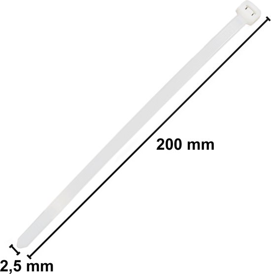 Tie Rips Polyamide kabelbinders, Tie Rips, witte kabelbinders, 200x2,5 mm / 2000 ...