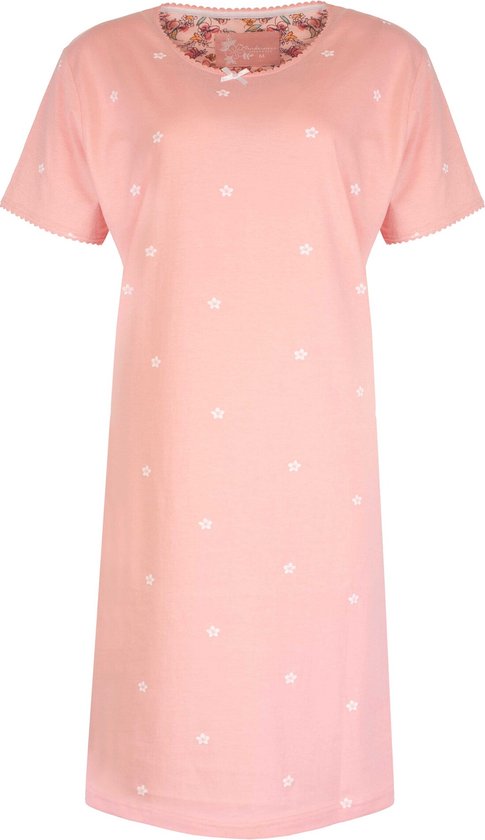 TENGD1313A Chemise de Nuit Femme Tenderness - Imprimé Floral - 100% Katoen Peigné - Rose Poudré - Tailles: L