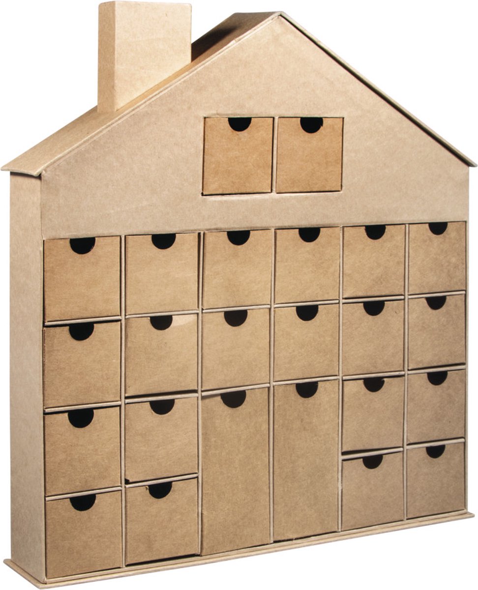 Rayher - Adventskalender - Papier Maché - FSC Recycled 100% - Kraft - Huisje - Kerstmis - Advent Calendar - 39.5 x 35 x 6 cm - Huisje