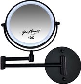 Gerard Brinard oplaadbare Metalen verlichte wand knik arm badkamer LED Spiegel dimbaar zwart, Dubbelzijdig verlicht, 10x vergroting 18cm doorsnee, stroomkabel (USB) - make-upspiegel - beauty - badkamer accessoires