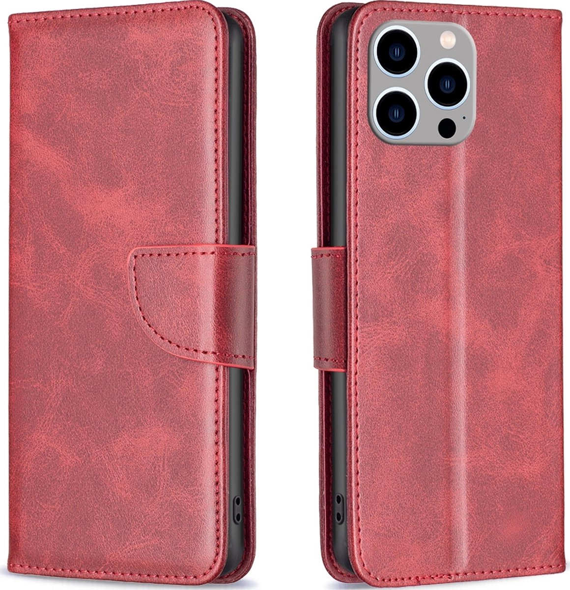 Mobigear Telefoonhoesje geschikt voor Apple iPhone 15 Pro Max Hoesje | Mobigear Excellent Bookcase Portemonnee | Pasjeshouder voor 3 Pasjes | Telefoonhoesje voor Pinpas / OV Kaart / Rijbewijs - Rood