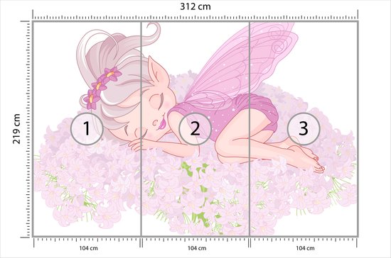 Papier peint photo Fée endormie sur des Fleurs - Papier peint non tissé - 312 x 219 cm