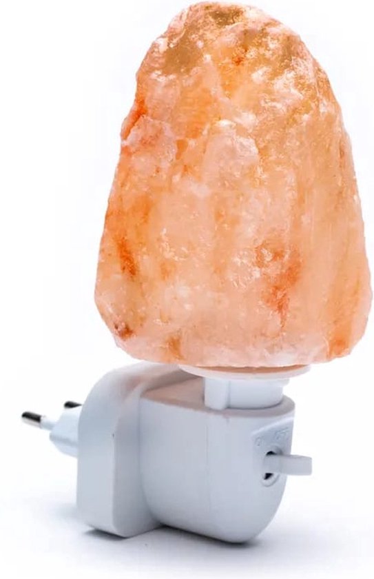 Zoutsteen nachtlampje ruw brok - Met schakelaar - Oranje Himalaya zoutkristal - Natuurlijk kinderlampje