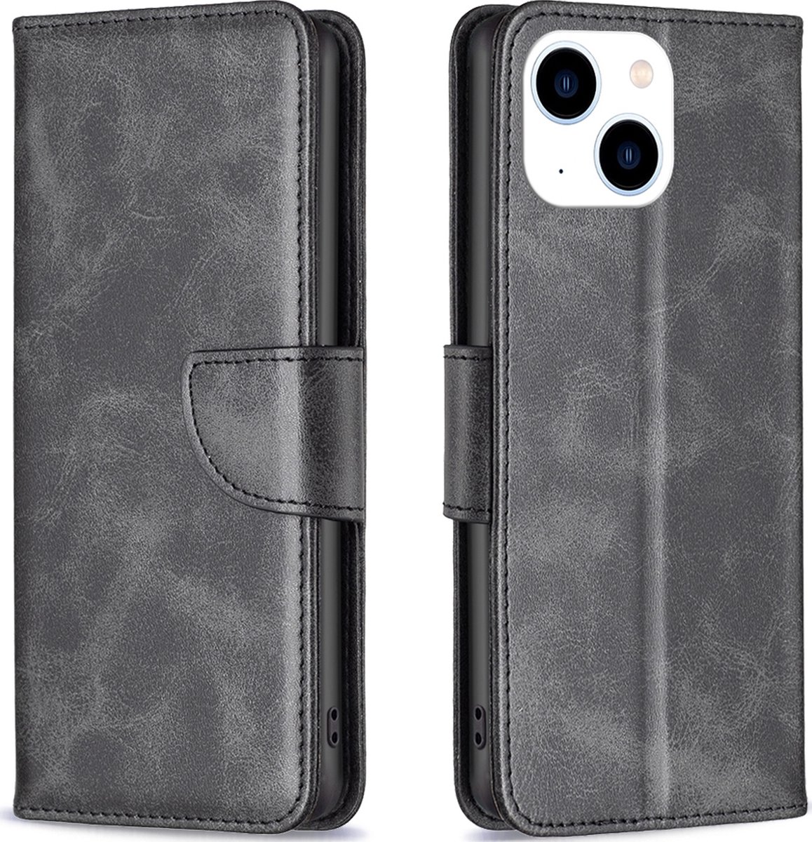Mobigear Telefoonhoesje geschikt voor Apple iPhone 15 Hoesje | Mobigear Excellent Bookcase Portemonnee | Pasjeshouder voor 3 Pasjes | Telefoonhoesje voor Pinpas / OV Kaart / Rijbewijs - Zwart