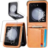 Book Case Hoesje geschikt voor Samsung Galaxy Z Flip 5 + Screenprotector - Flip Portemonnee Bruin met Screen Protector