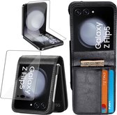 Book Case Hoesje geschikt voor Samsung Galaxy Z Flip 5 + Screenprotector - Flip Portemonnee Rustic Zwart met Screen Protector