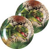 Assiettes jetables Santex party - dinosaure - 20x pièces - 23 cm - marron/vert