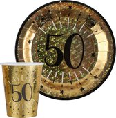 Verjaardag feest bekertjes en bordjes leeftijd - 40x - 50 jaar - goud - karton