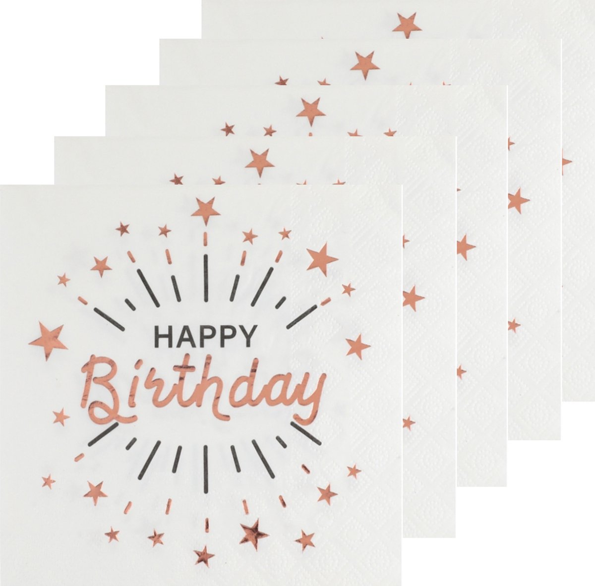 Verjaardag feest servetten happy birthday - 50x - rose goud - 33 x 33 cm