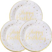 Verjaardag feest bordjes happy birthday - 50x - wit - karton - 22 cm - rond