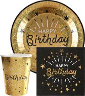 Verjaardag feest bekertjes/bordjes en servetten happy birthday - 60x - goud