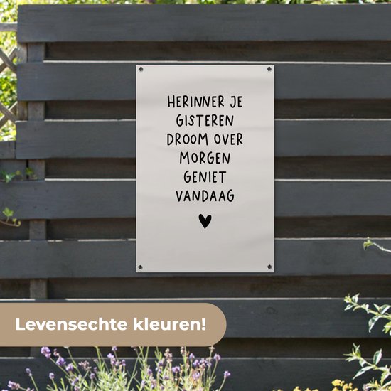 Affiche de jardin texte - Remember Dream Enjoy - Citations - Décoration de jardin Beige - Peinture de jardin extérieur - Décoration de clôture - Jardin - 60x90 cm - Toile de clôture - Toile de jardin - Décoration murale extérieur