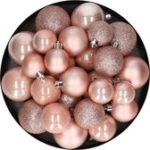 Kerstballen - 30x st - lichtroze - 4, 5, 6 cm - kunststof - mat-glans-glitter