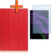 Hoes Geschikt voor Samsung Galaxy Tab S9 Ultra Hoes Tri-fold Tablet Hoesje Case Met Uitsparing Geschikt voor S Pen Met Screenprotector - Hoesje Geschikt voor Samsung Tab S9 Ultra Hoesje Hardcover Bookcase - Rood